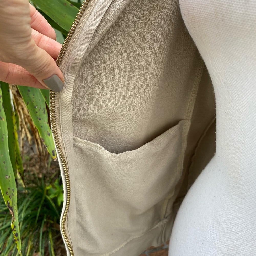 Short Sleeve Zip up Taupe Gravel Sweatshirt - Picture 4 of 7